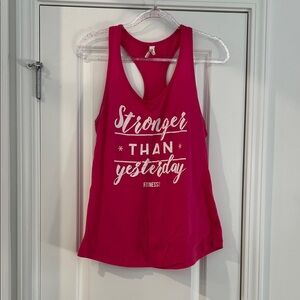 Next Level Apparel Racerback Tank - Hot Pink with White Print